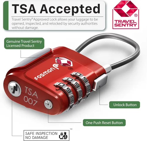 Miniatura 10 de Fosmon Cerraduras de cable aprobadas por la TSA para equipaje, maleta, cerradura de caja de pistola con botón de liberación a presión, cerradura