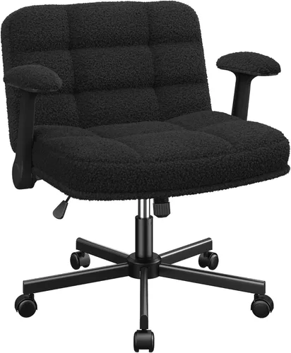 Miniatura 8 de DurayLoly Silla Criss Cross con Ruedas, Silla de Oficina con Patas Cruzadas con Reposabrazos Abatibles, Silla de Escritorio Ancha para Dormitorio