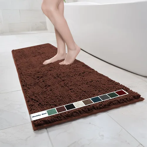 Miniatura 31 de Muddy Mat Alfombras de Baño de Chenilla de Microfibra de Secado Rápido Antideslizantes Lavables, Extra Gruesas, Suaves y Altamente Absorbentes Gris