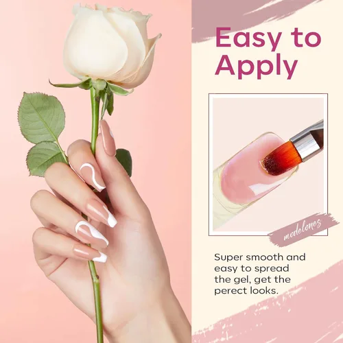 Miniatura 3 de Modelones - Juego de gel de extensión de uñas de polietileno, kit de gel de 12 colores con tonos rosa brillante y desnudo, para manicura francesa