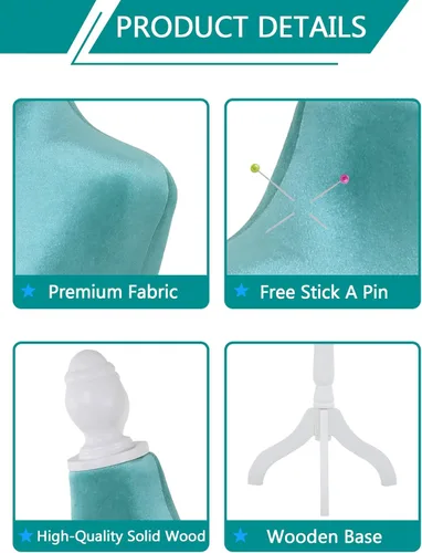 Miniatura 3 de Forma de maniquí femenino de 49.6 a 63.4 pulgadas, torso de maniquí ajustable con base de trípode de madera, soporte para vestido, joyería, costura