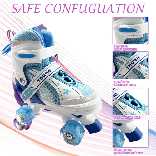 Miniatura 4 de Patines ajustables para niños y niñas de 3 a 12 años, las 8 ruedas de patines se iluminan con equipo de protección, regalo para jóvenes, niños