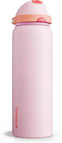 Miniatura 23 de ENCOOL Botella de agua aislada con popote, botella de agua de acero inoxidable con tapa de botón, a prueba de fugas y sin BPA, mantiene el frío Atún