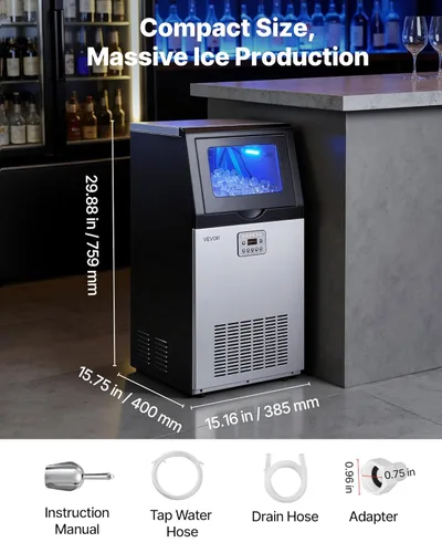 Miniatura 7 de VEVOR Máquina comercial para hacer hielo, 100 lbs/24h con capacidad de almacenamiento de 30 libras, integrada/independiente/debajo del mostrador