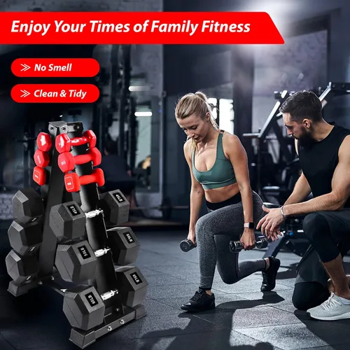Miniatura 7 de Soporte para mancuernas solamente, soporte de pesas para mancuernas, marco en A, compacto para gimnasio en casa, ahorro de espacio
