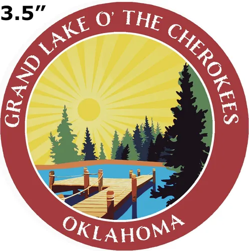 Miniatura 2 de Lake Dock - Grand Lake O' The Cherokees - Oklahoma - Adhesivo adhesivo para ventana de coche y camión de 3.5 pulgadas Rojo