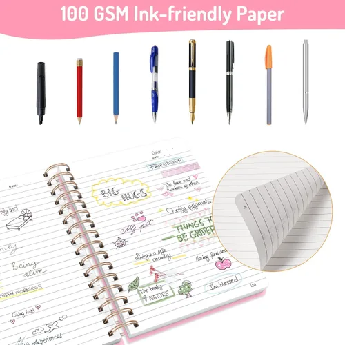 Miniatura 4 de Forvencer Cuaderno rayado en espiral con 300 páginas numeradas, diarios gruesos A5 para escribir con papel de 3.53 oz/m², cuadernos de tapa dura