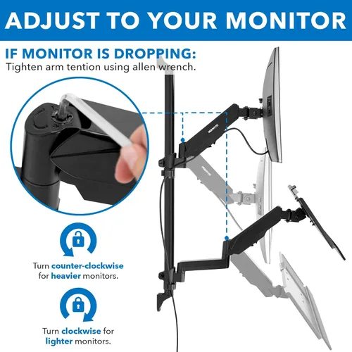 Miniatura 5 de Mount-It! Estación de trabajo de montaje en pared con soporte para monitor individual, bandeja para teclado y soporte para CPU, brazos ajustables