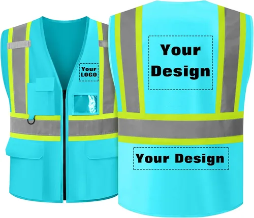 Miniatura 7 de Chaleco de seguridad personalizable con logotipo con 5 bolsillos y cremallera reflectante de alta visibilidad clase 2 ropa de trabajo al aire libre