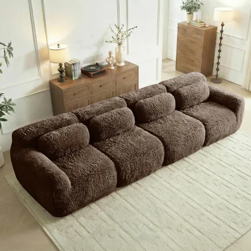 Miniatura 29 de Sofás de nube sin hueso de 80.4 pulgadas, tela de felpa suave y esponjosa, sofá cama modular con 2 otomanas, sofás de dos plazas de chocolate,