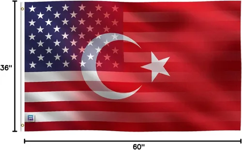 Miniatura 9 de Bandera híbrida turco-americana de 3 x 5 pies: pancarta 100% poliéster, ojales de latón y cabecera de lona fuerte, para uso en exteriores