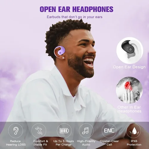 Miniatura 2 de Auriculares inalámbricos con Bluetooth para colgar en el oído, conducción ósea de aire, auriculares abiertos de oído abierto OWS, auriculares Púrpura
