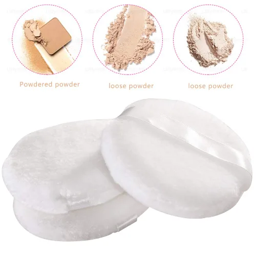 Miniatura 6 de Paquete de 4 polvos corporales extra grandes, de algodón suave, 4.13 pulgadas, polvo redondo lavable para mujer, bebé, cara, polvo suelto Blanco-4
