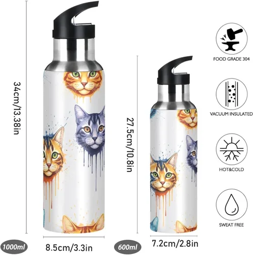 Miniatura 2 de Insulated Water Bottle 20 Oz, Leakproof Water Bottles for Gym Outdoor Travel School, Colorful Cats Tie Dye