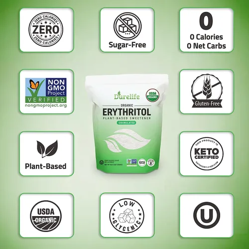 Miniatura 7 de Durelife Edulcorante de eritritol orgánico USDA, sin OMG verificado, certificado Keto, sin sabor residual, Kosher, alternativa de azúcar a base