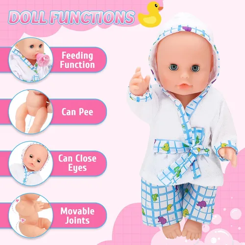 Miniatura 5 de deAO Juego de muñeca bebé, juego de muñeca de 13 pulgadas para hora del baño con spray de ducha funcional y accesorios para niños, muñeca bebé