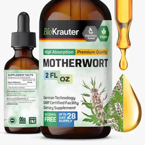 BIO KRAUTER® Suplementos de perimenopausia y menopausia para mujeres* - Tintura vegana de agripalma de 2 onzas líquidas Suministro de 28 días para