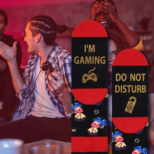 Miniatura 127 de AGRIMONY Calcetines divertidos con texto en inglés «Do Not Disturb Gaming» para hombres, mujeres, adolescentes, niños, Pascua, padres, cumpleaños