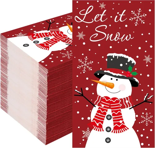 100 servilletas de Navidad con diseño de muñeco de nieve de invierno, 3 capas, servilletas de mano de papel de nieve, servilletas desechables de