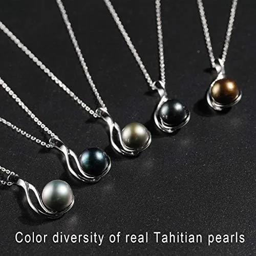 Miniatura 2 de Collar con colgante de perlas negras cultivadas en Tahití de 9-10mm con plata esterlina redonda para regalos de aniversario para mujer - VIKI LYNN