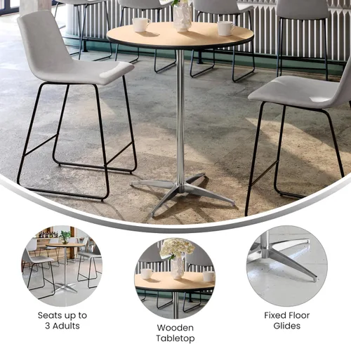 Miniatura 6 de Mesa de cóctel Flash Furniture redonda de madera con columnas de 30 y 42 pulgadas, Negro