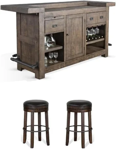 Miniatura 20 de Pemberly Row Unidad de Bar Independiente de Madera Estilo Granja de 78", Estante para Copas de Vino, Gabinetes de Almacenamiento, para Cocina