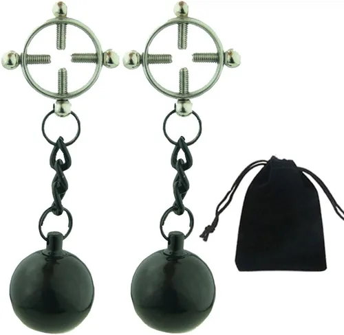 Miniatura 21 de Pinzas para pezón con peso de acero inoxidable con clip de cadena para pezón, bola ajustable, sin perforación, joyería para pezones para adultos