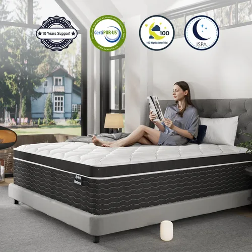 Miniatura 7 de Ruoysun Colchón de lujo tamaño King de 12 pulgadas, colchón híbrido firme King en una caja, 7 zonas y soporte de bordes, espuma viscoelástica de gel