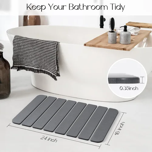 Miniatura 2 de Tapete de baño de piedra de diatomeas antideslizante, plegable para baño, secado rápido, súper absorbentes, tierra de diatomeas, de 24 x 16 Gris