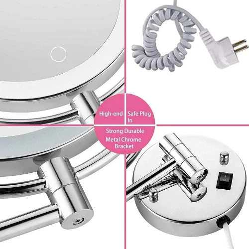 Miniatura 7 de Wall Mounted Makeup Mirror LED Touch Button Stepless Adjustable Light Double Sided 1X/5x Magnifying Vanity Mirror 360° Swivel Extendable for