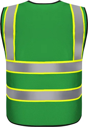 Miniatura 3 de Chaleco de seguridad con logotipo personalizado, chaleco reflectante de visibilidad estándar ANSI clase 2 a granel con bolsillos y cremallera