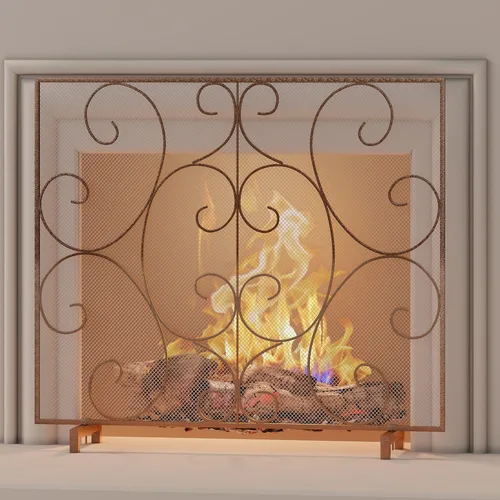 Miniatura 3 de Kingson Panel individual decorativo plano para chimenea, cubierta sola hecha a mano, malla de metal duradera, resistente al calor, malla de Bronce