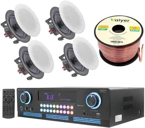 Miniatura 10 de Technical Pro Kit de sistema de cine en casa, receptor amplificador Bluetooth de 2000 vatios con 4 unidades de 6.5 pulgadas, 200 vatios en la pared