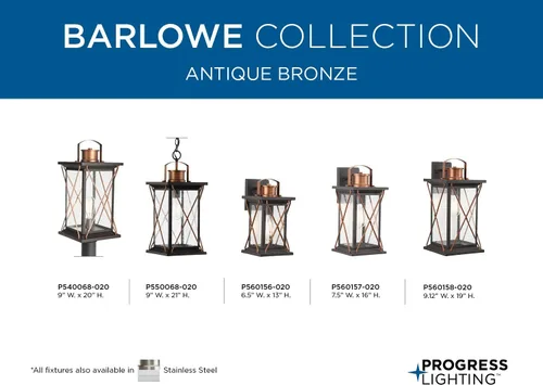 Miniatura 10 de Progress Lighting Barlowe Collection - Farol de pared pequeña de cristal transparente con semillas para exteriores, 13 x 6.5 x 6.5 pulgadas, bronce