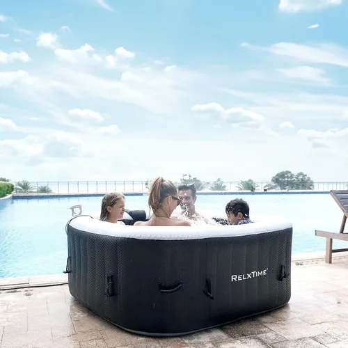 Miniatura 5 de Bañera de hidromasaje inflable para 2-3 personas, 110 chorros de aire, bañera portátil con tapa, bomba de calentador integrada, spa cuadrado al aire