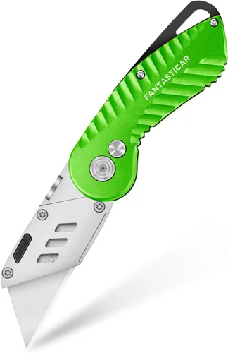 Miniatura 8 de FantastiCAR - Cuchillo plegable con caja para regalo, cuchillo utilitario de metal resistente con 5 cuchillas adicionales, cambio rápido