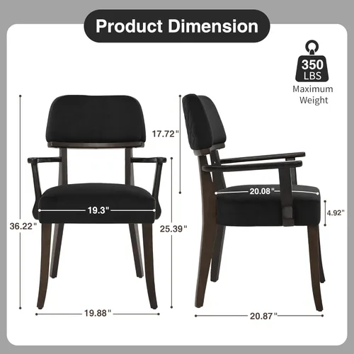 Miniatura 2 de adochr Sillas de comedor de terciopelo con brazos, sillas de comedor tapizadas con patas de madera dura y respaldo curvado abierto, sillas de cocina