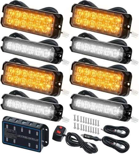 Kit de Luces Estroboscópicas LED con Función de Sincronización - 8 piezas con Controlador, Luz de Rejilla Intermitente de Advertencia de Emergencia