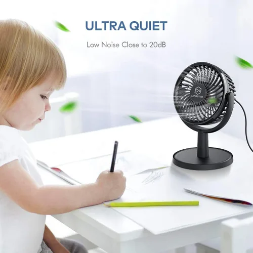 Miniatura 4 de Mini ventilador de escritorio, ventilador de escritorio alimentado por USB con 4 velocidades, pequeño pero potente, flujo de aire fuerte, trabajo