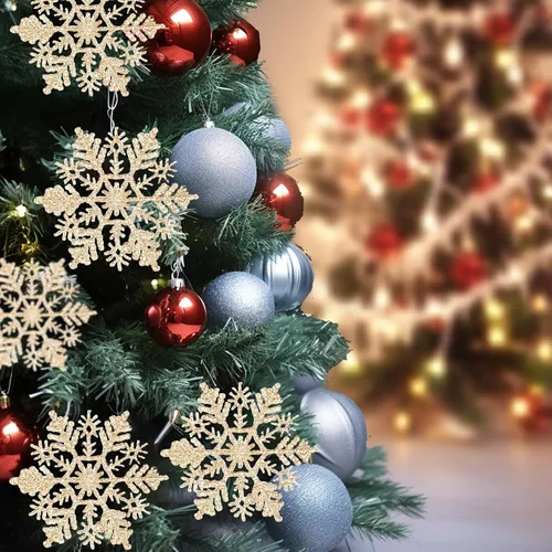 Miniatura 3 de AMS 30 unidades 4"/100 mm adornos de copo de nieve de plástico con purpurina brillante, decoración de árbol de Navidad para boda, Acción de Gracias