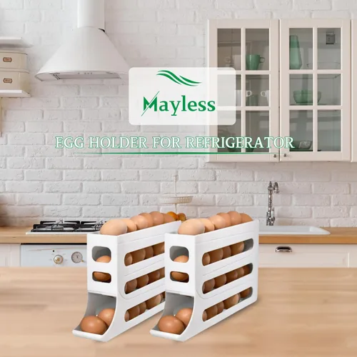 Miniatura 6 de Soporte para huevos con ruedas automáticas para refrigerador, estante organizador de refrigerador (blanco)