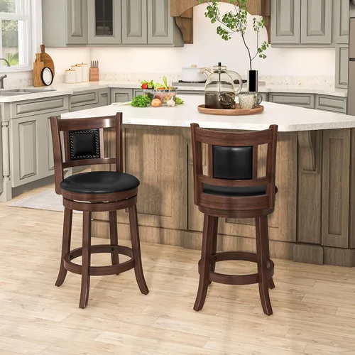 Miniatura 9 de Giantex Juego de 2 taburetes de bar giratorios de 25.5 pulgadas de altura de mostrador con respaldo ergonómico, asiento acolchado suave, patas