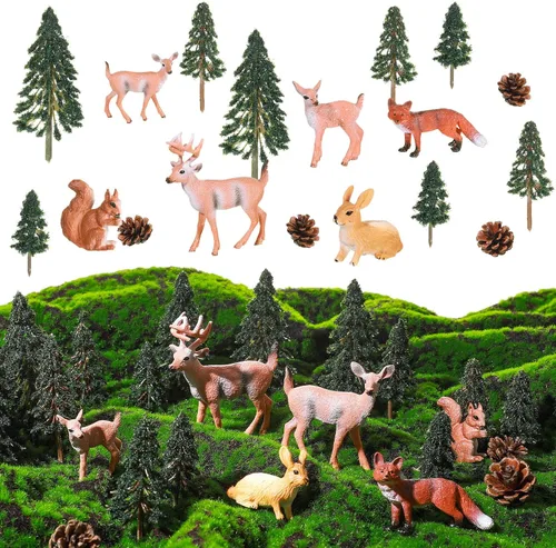 Sratte Juego de 26 figuras de animales del bosque, juguetes de caza, juguetes de caza, suministros de diorama para regalo de regreso a clases,