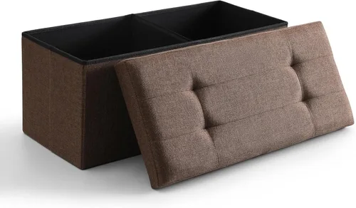 Miniatura 8 de Otomano de Almacenamiento Cúbico Pequeño, Reposapiés Plegable, Asiento Cuadrado, Otomano Acolchado de Lino Beige