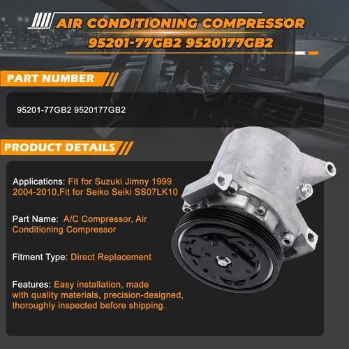 Miniatura 2 de Compresor de aire acondicionado 95201-77GB2 9520177GB2 compatible con Suzuki JIMNY Seiko SEIKI SS07LK10 A/C piezas de repuesto del compresor