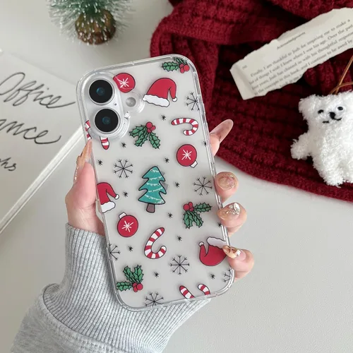 Miniatura 5 de RALEAVO Funda de Navidad Transparente Clara para iPhone 11, bonita funda de invierno para mujeres, niñas y niños con sombreros, campanas, delgada