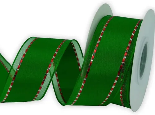 Miniatura 12 de Cinta de raso con alambre reversible rojo verde para decoración de Navidad, arco de corona, manualidades florales, 2 – 1/2 pulgadas X 10 metros N1109