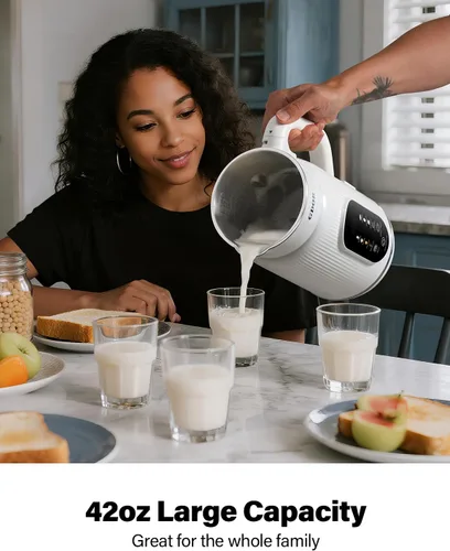 Miniatura 7 de GDOR Máquina inteligente de leche de nuez de 42 onzas, máquina de leche vegetal 9 en 1 para almendras, avena, soja, jugo y batidos, licuadora
