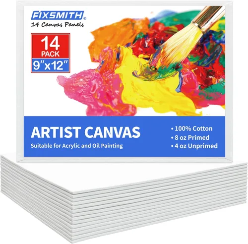 FIXSMITH Tableros de lienzo para pintar de 9 x 12 pulgadas, paquete de 14 lienzos de pintura de gran valor, paneles de lienzo blanco en blanco, 100%