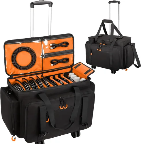 Miniatura 12 de Bolsa de cable para DJ con bolsillo para laptop y micrófono, bolsa de DJ para equipo y accesorios de música con divisores desmontables, almohadilla